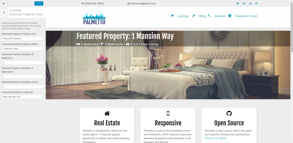 Palmetto Theme Customization: Featured Property Header