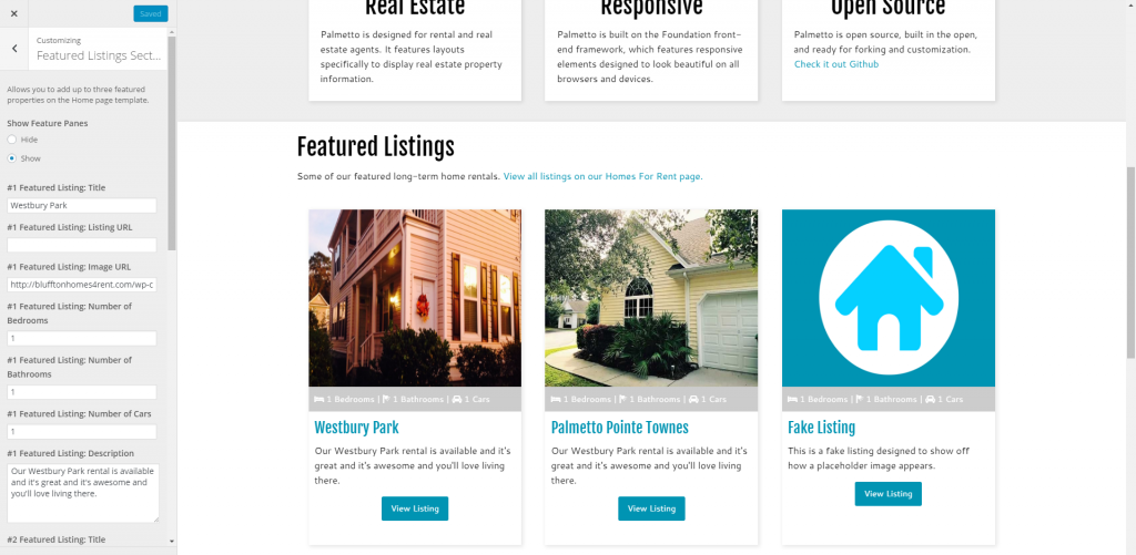 Palmetto Theme Customization: Home Page Featured Listings