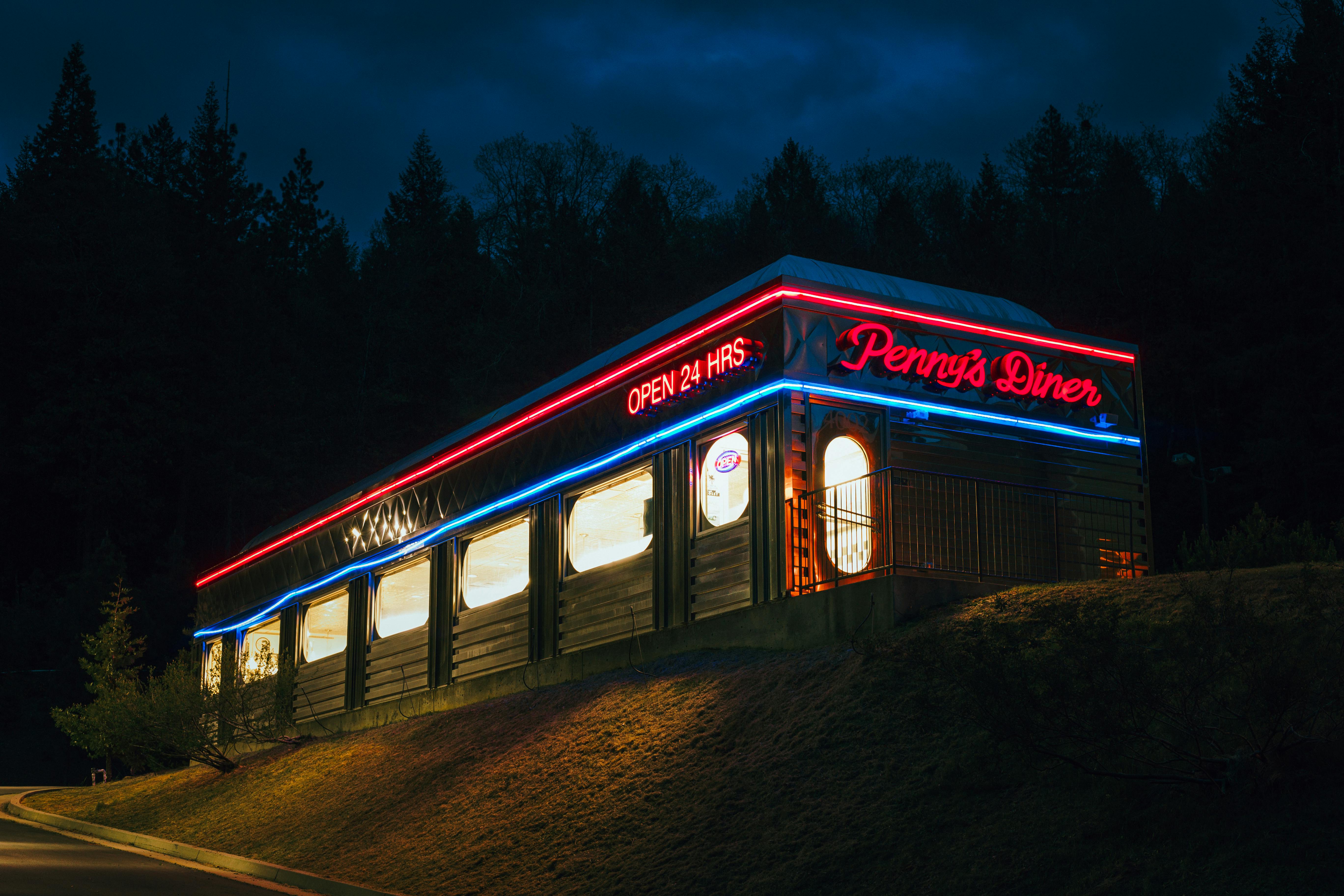 Otherworldly diner in the deep, deserted woods